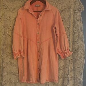 Blue B Coral Washed Shirt Dress, Boho Boutique Style